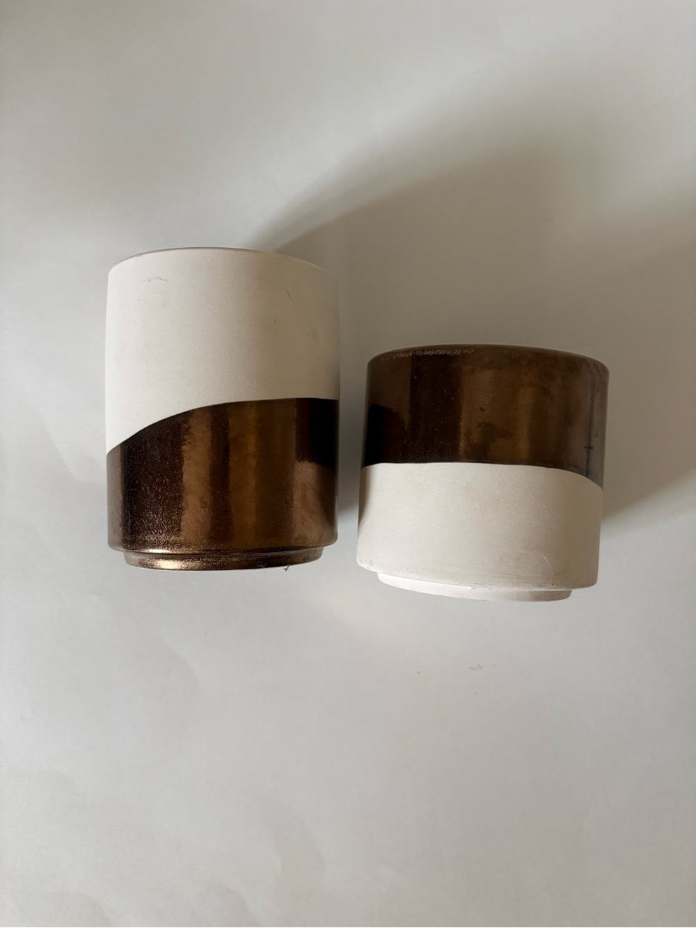 Two-Tone White and Bronze Ceramic Pots